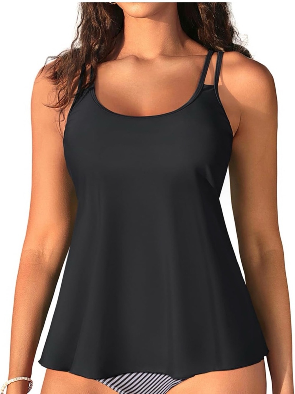 NWT Flowy Tankini Tops Only - Modest Bathing Suit Loose Fit Swimsuit Black Large